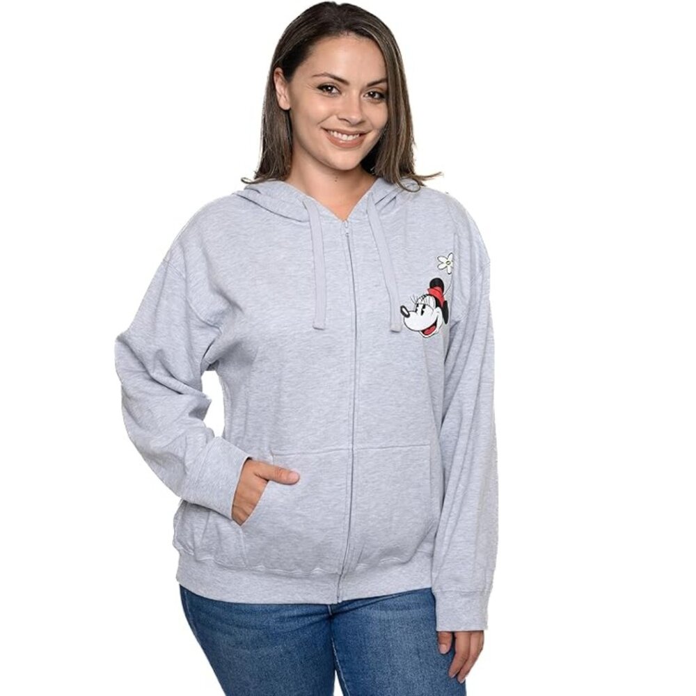 DISNEY Minnie Mickey Mouse Full Zip Sweatshirt Hoodie Gray Women’s 3X - Picture 1 of 11